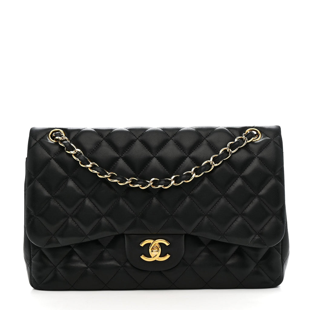 Chanel Lambskin Quilted Jumbo Double Flap Black