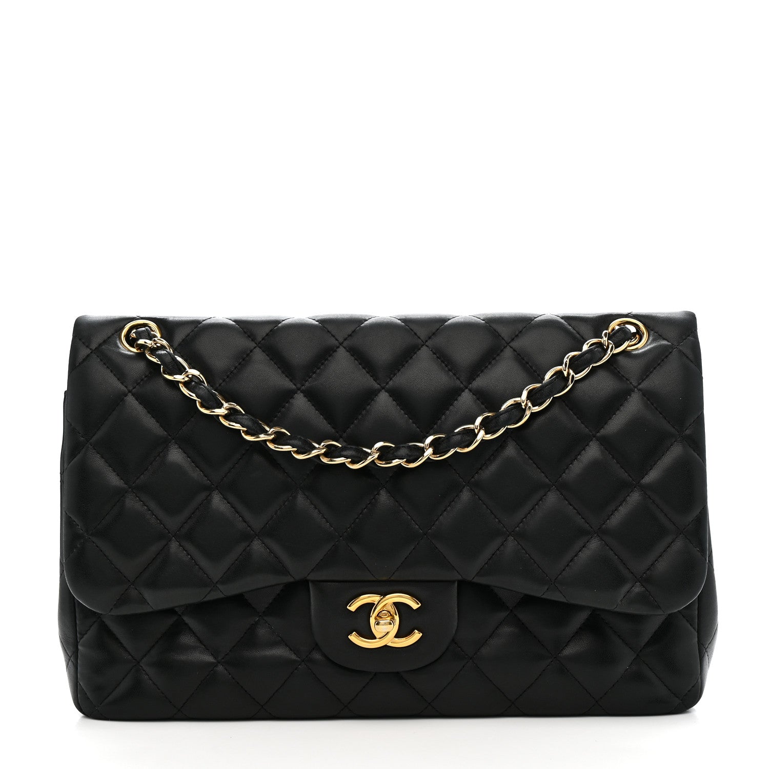 Chanel Lambskin Quilted Jumbo Double Flap Black
