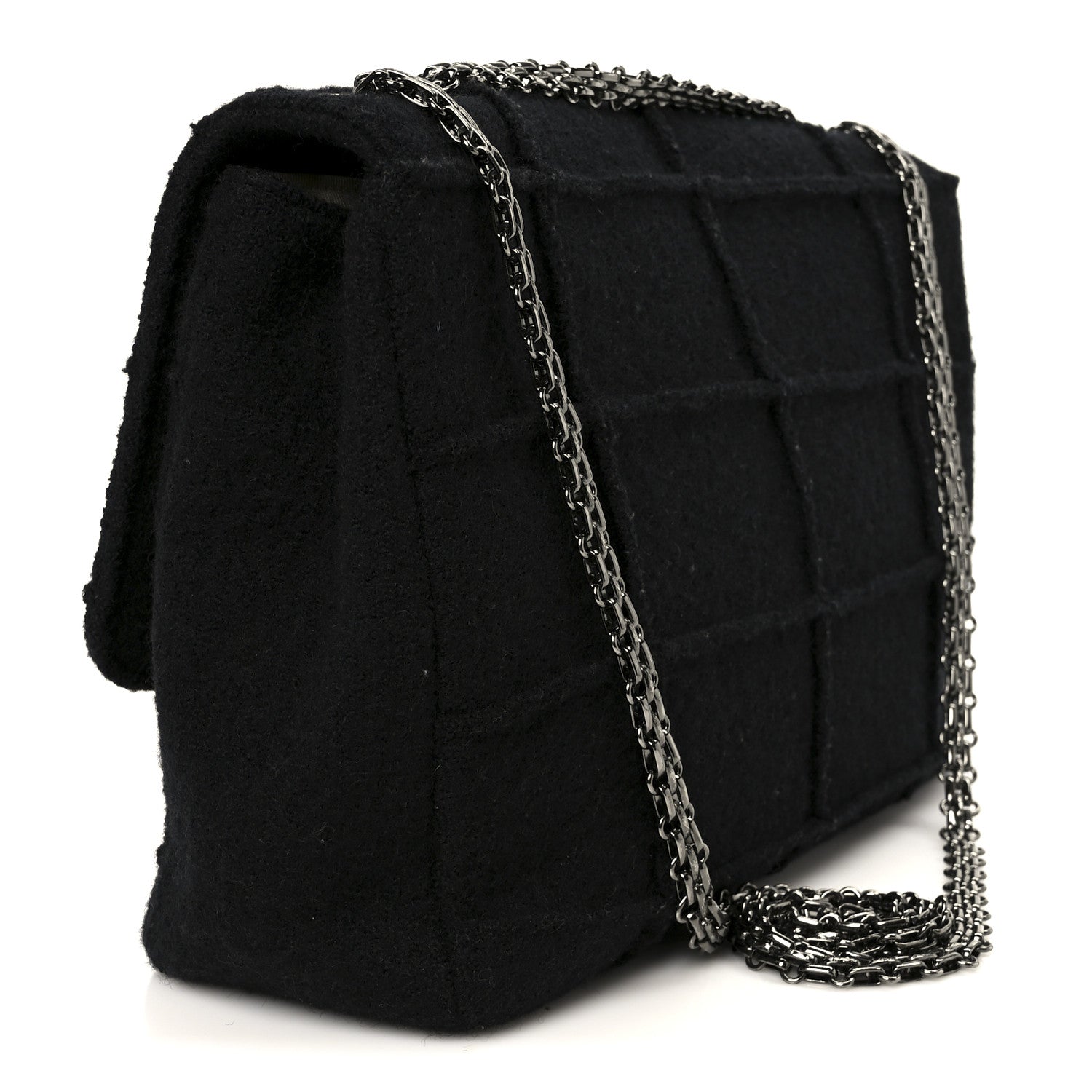 Chanel Wool Jumbo Chocolate Bar Mademoiselle Flap Black