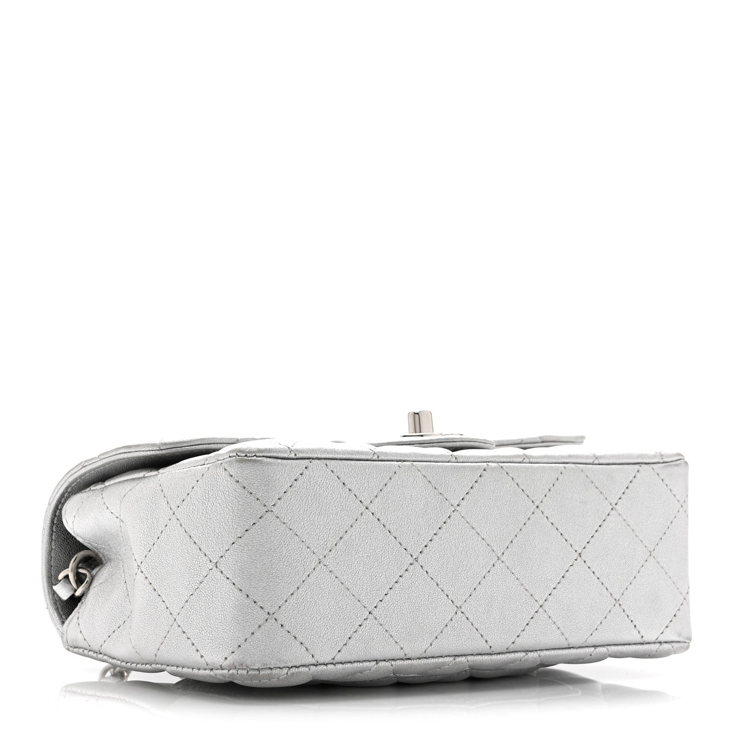 Chanel Metallic Lambskin Quilted Mini Rectangular Flap Silver