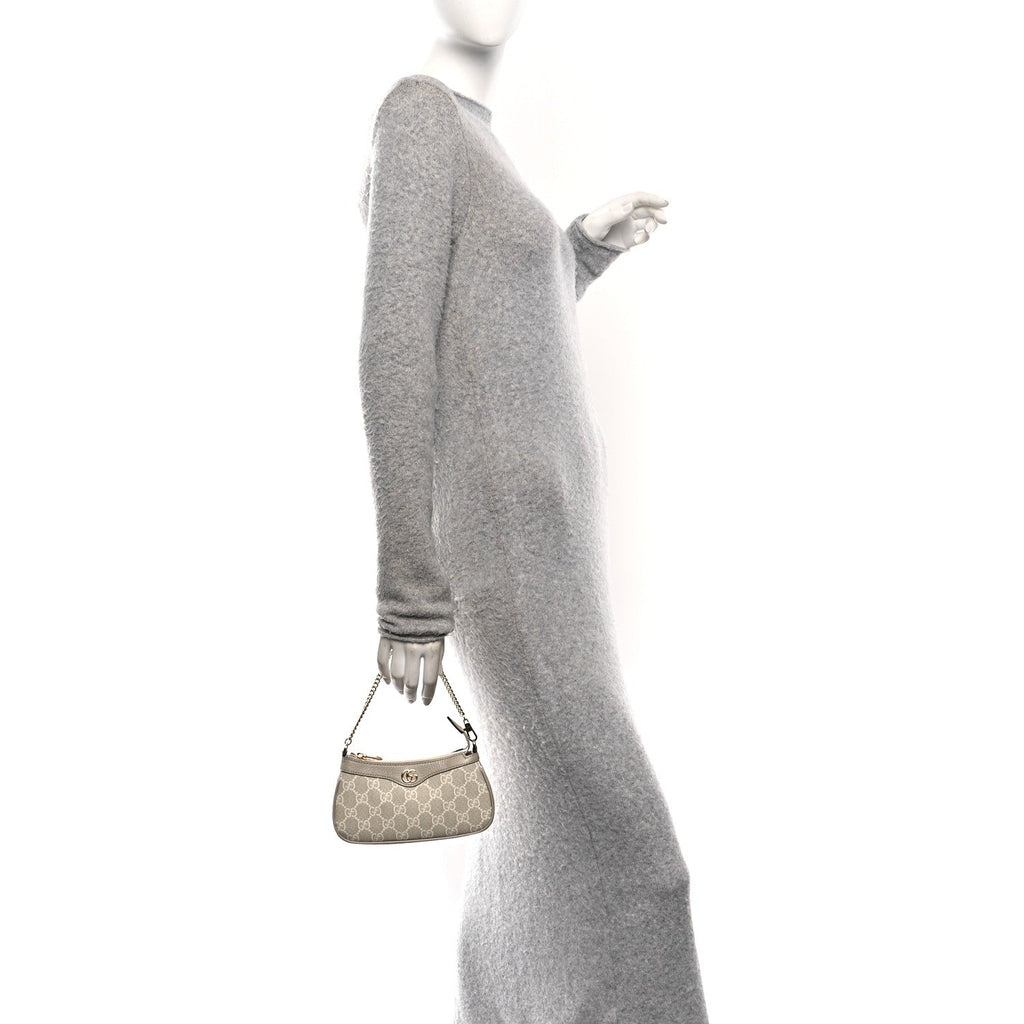Gucci GG Supreme Monogram Textured Dollar Calfskin Web Mini Ophidia GG Handbag Beige Mystic White Oatmeal