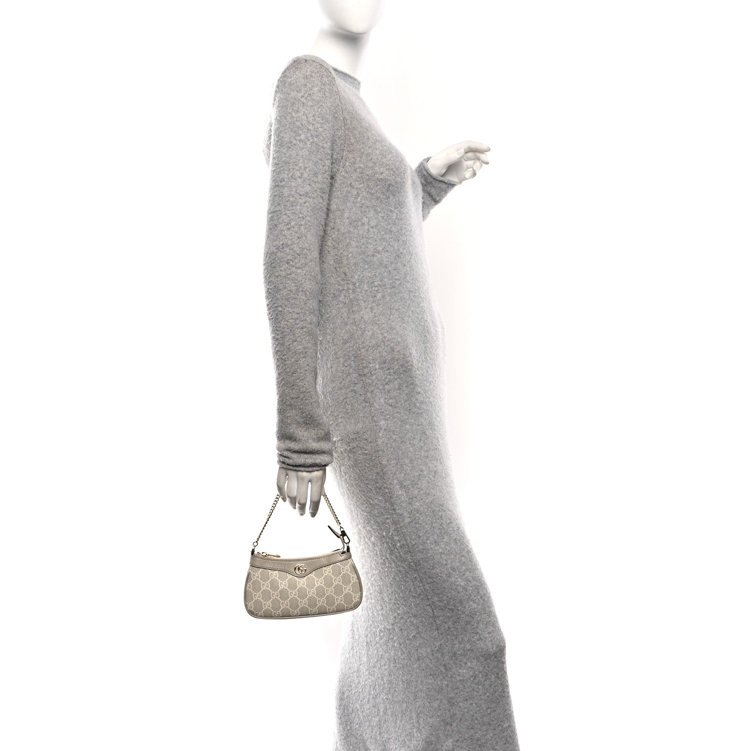 Gucci GG Supreme Monogram Textured Dollar Calfskin Web Mini Ophidia GG Handbag Beige Mystic White Oatmeal