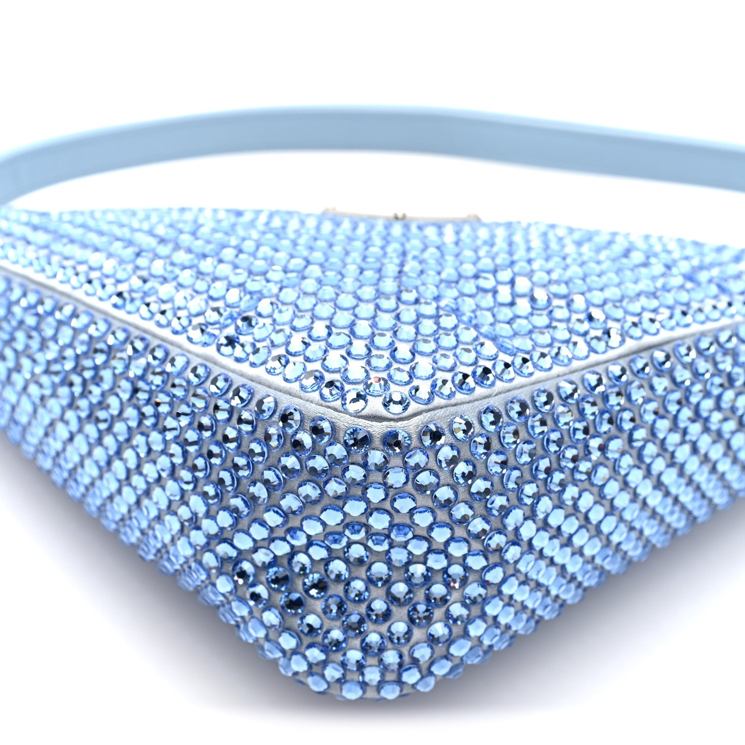 Prada Satin Crystal Triangle Pouch Celeste