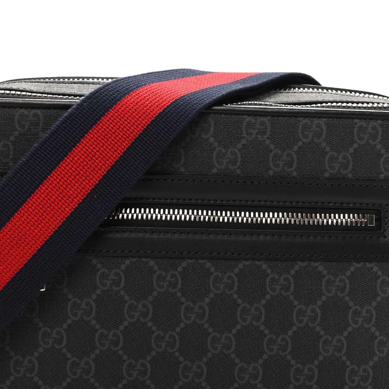 Gucci GG Supreme Monogram Web Small Shoulder Bag Black Grey