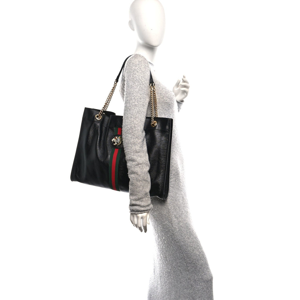 Gucci Calfskin Large Rajah Chain Tote Black