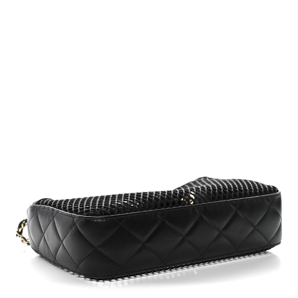 Chanel Mesh Shiny Lambskin Clutch With Chain Black