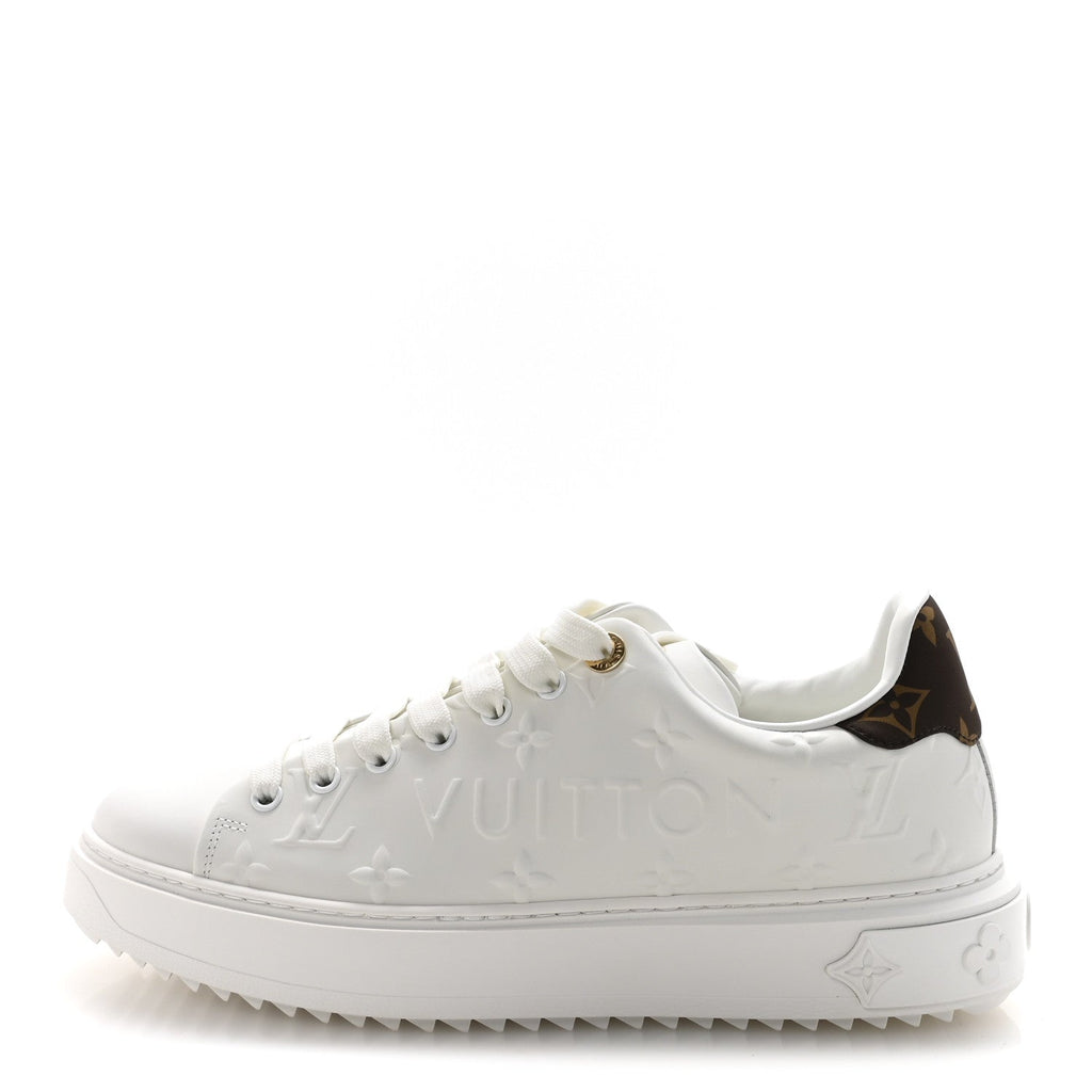 Louis Vuitton Lambskin Embossed Monogram Time Out Sneakers 39.5 White