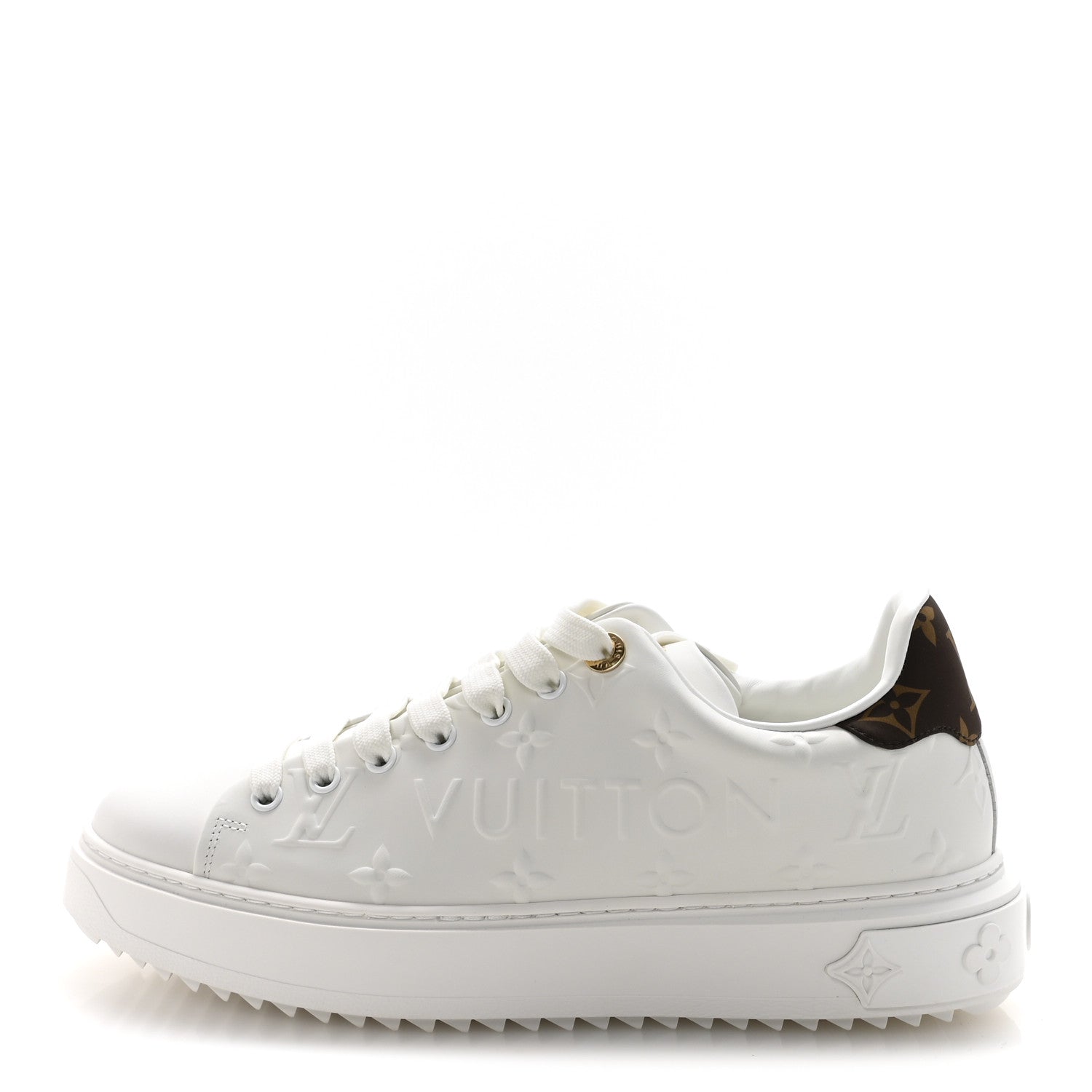 Louis Vuitton Lambskin Embossed Monogram Time Out Sneakers 39.5 White