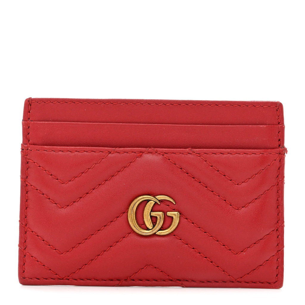 Gucci Calfskin Matelasse GG Marmont Card Holder Hibiscus Red