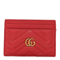 Gucci Calfskin Matelasse GG Marmont Card Holder Hibiscus Red