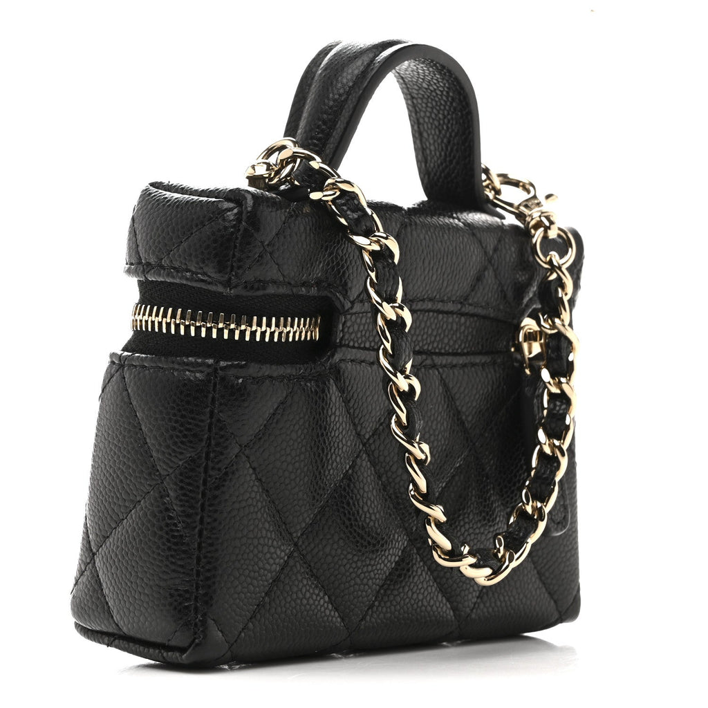 Caviar Quilted Mini Bag Charm With Chain Black