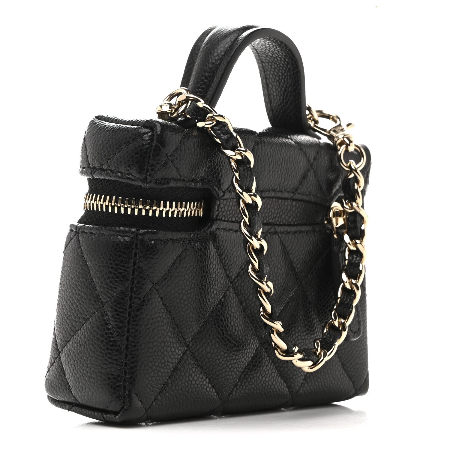 Caviar Quilted Mini Bag Charm With Chain Black
