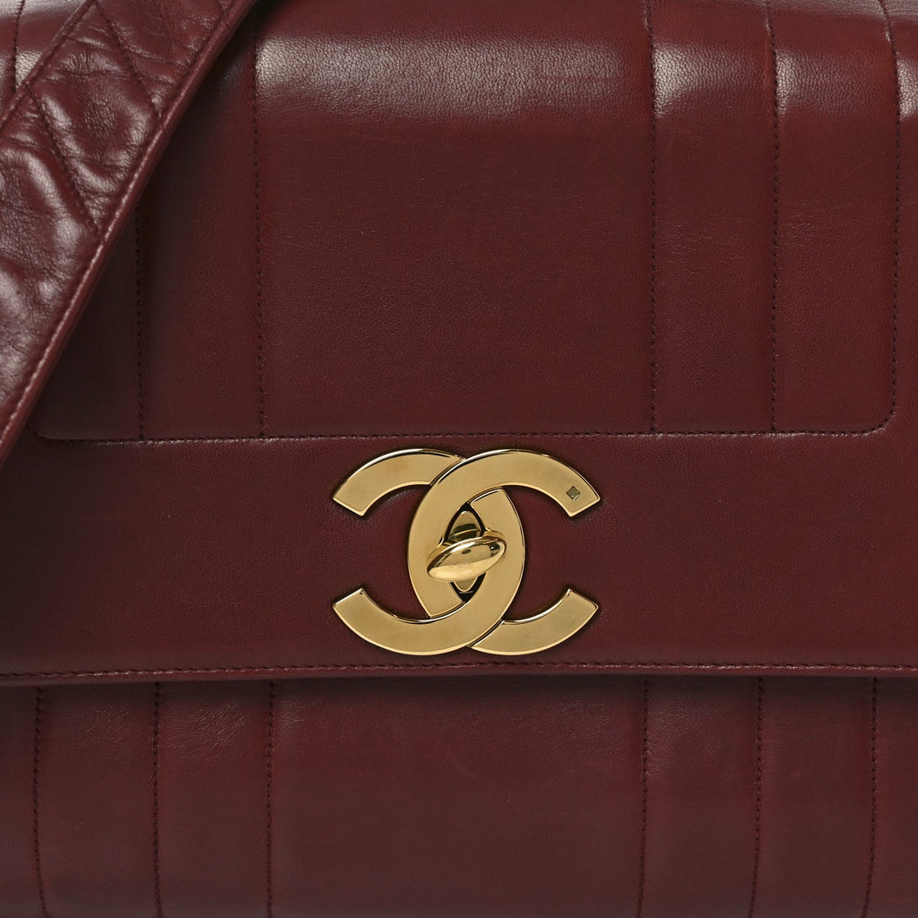 Chanel Lambskin Vertical Quilted CC Flap Shoulder Bag Burgundy