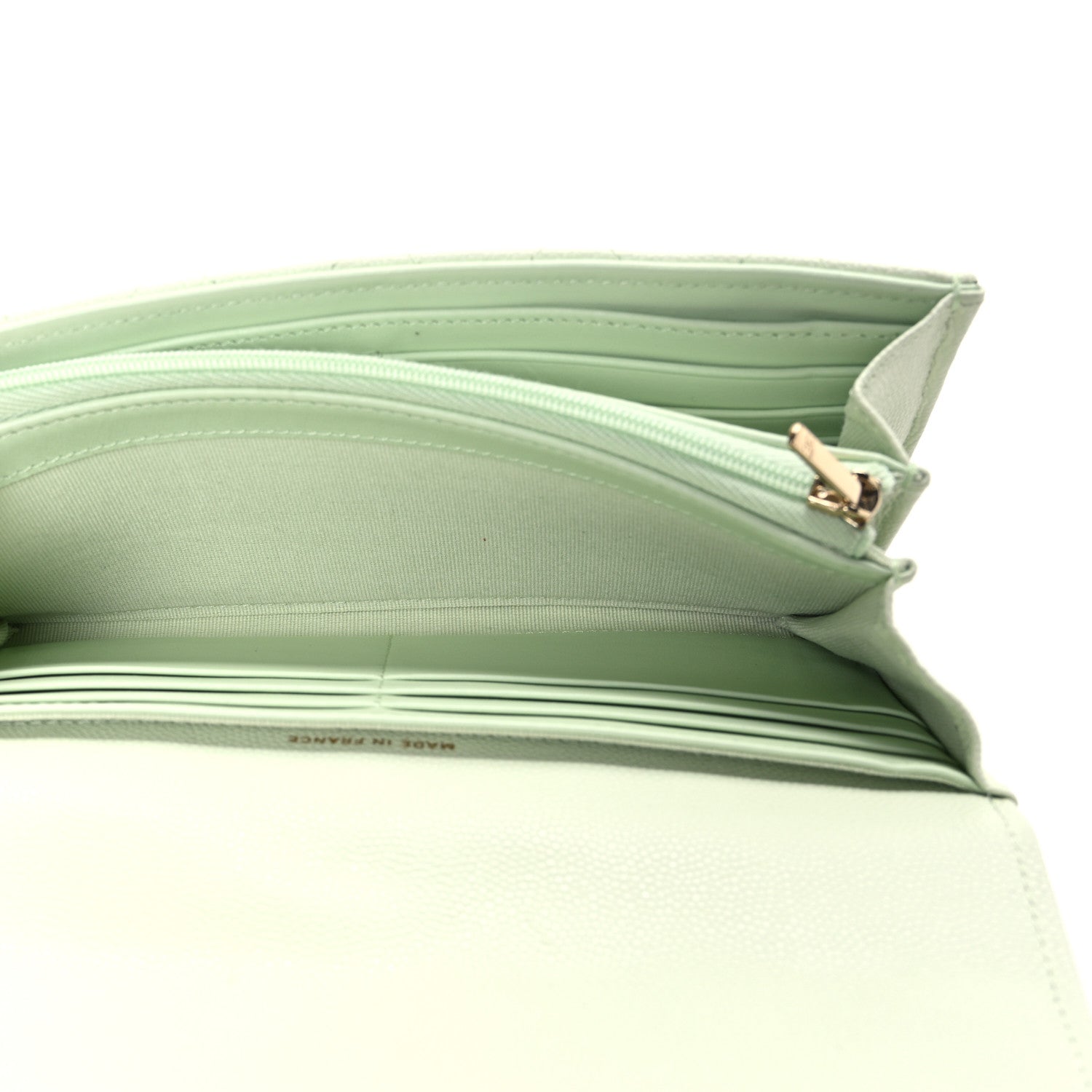 Caviar Quilted Large Gusset Flap Wallet Light Green