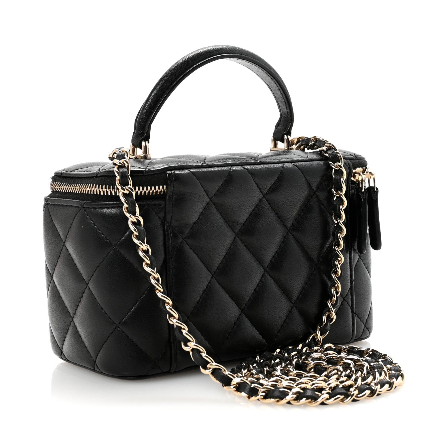 Chanel Lambskin Quilted Small Top Handle Vanity Case With Chain Black