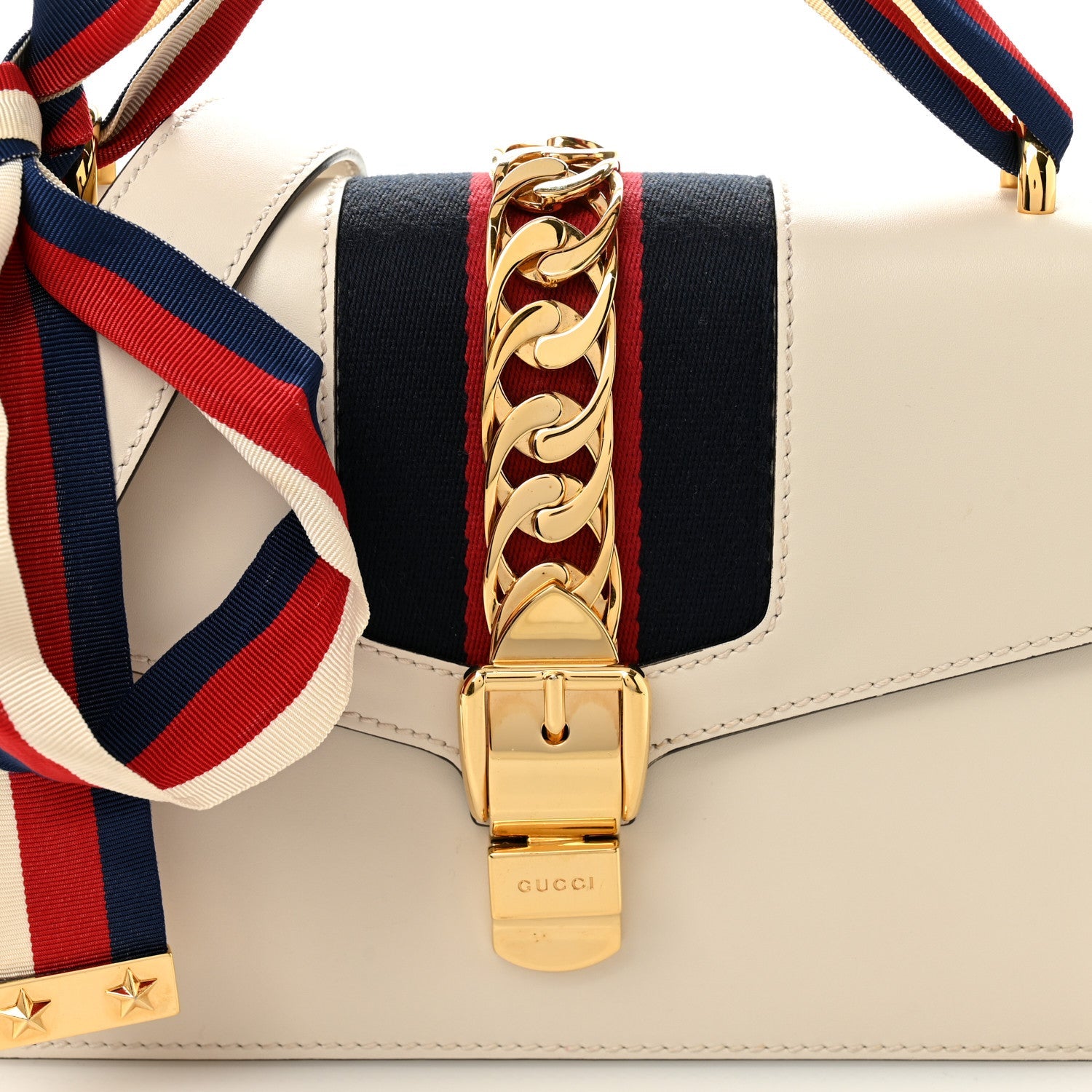 Gucci Calfskin Small Sylvie Shoulder Bag Off White