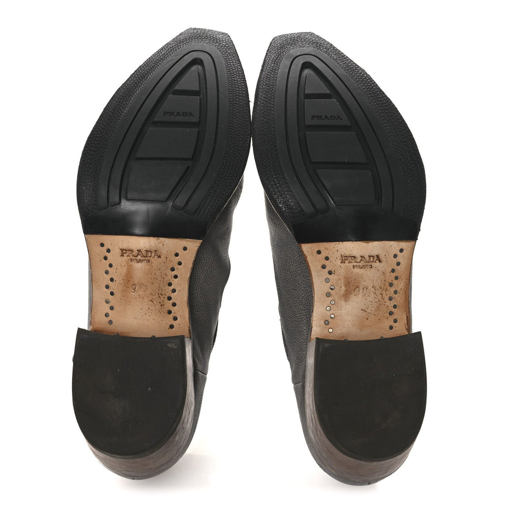 Prada Antique Calfskin Mens Buckle Loafers 9.5 Mercurio