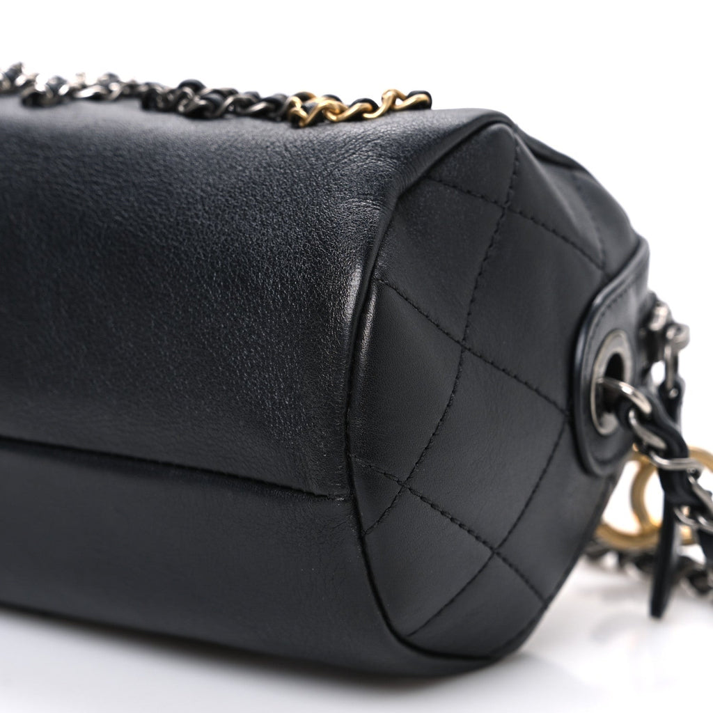 Chanel Metallic Lambskin Signe Bowling Bag Black
