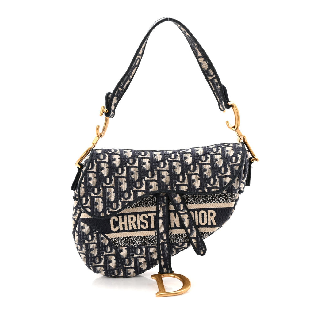 Christian Dior Oblique Embroidered Saddle Bag Blue