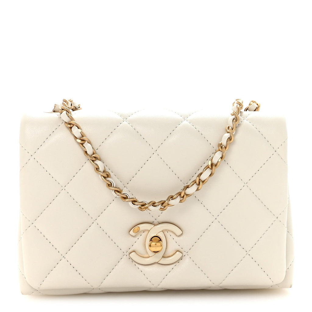 Chanel Shiny Lambskin Quilted Enamel CC Small Flap White
