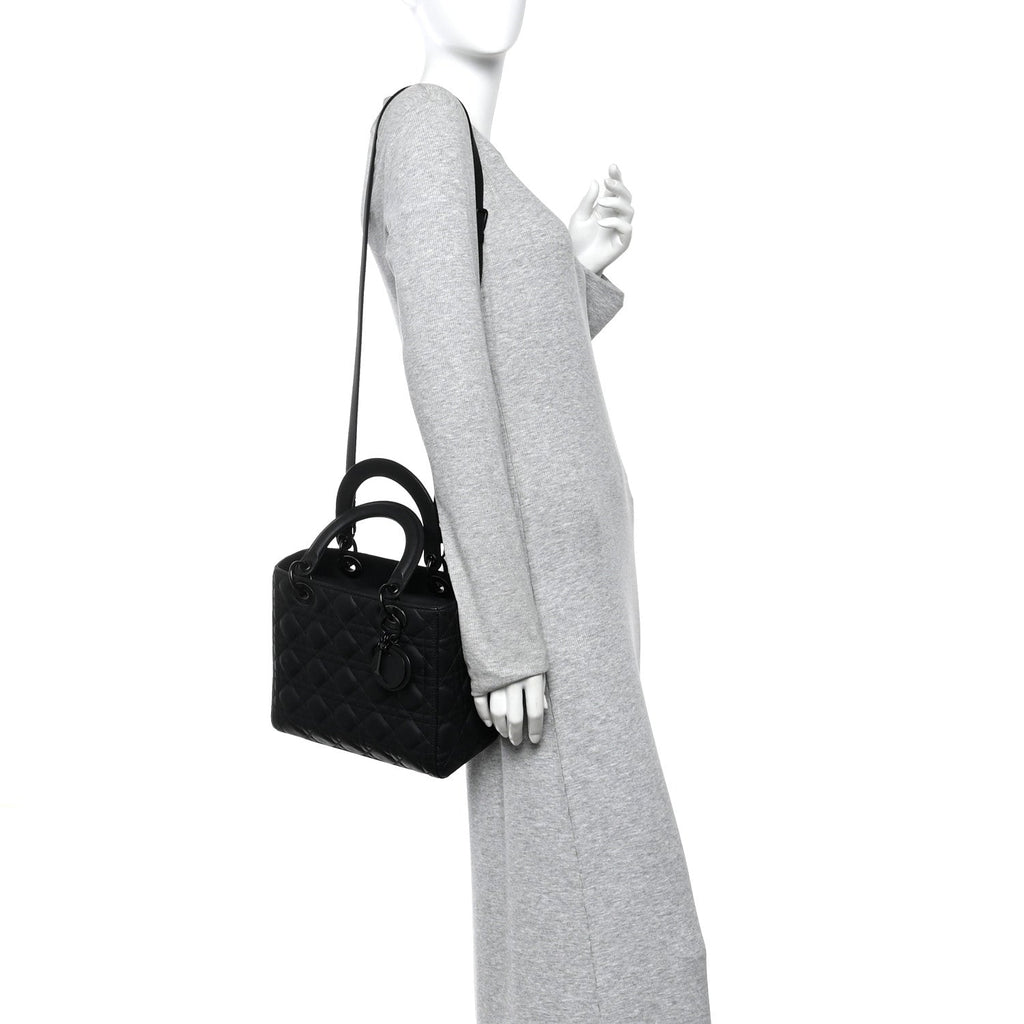 Christian Dior Ultra Matte Calfskin Cannage Medium Lady Dior Black