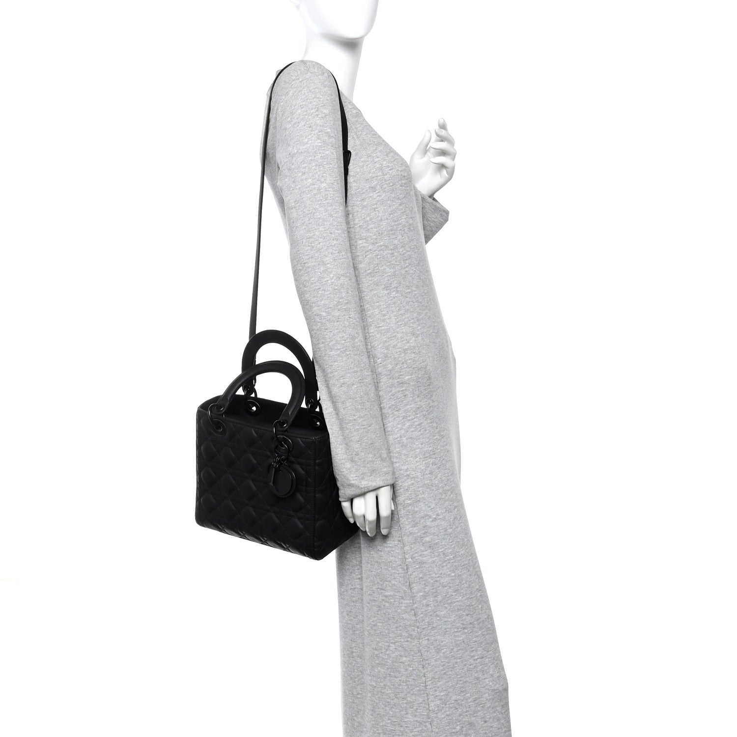 Christian Dior Ultra Matte Calfskin Cannage Medium Lady Dior Black