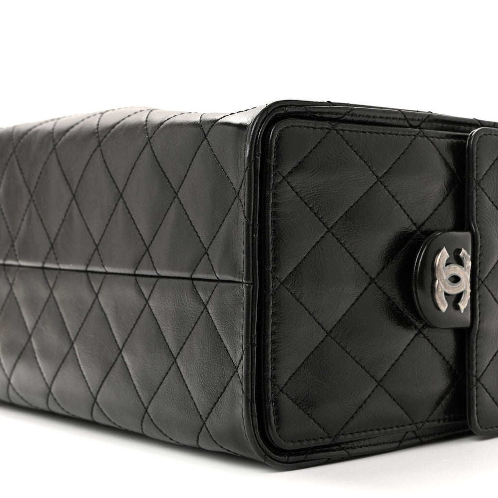 Chanel Shiny Crumpled Calfskin Quilted Small Chanel 25 Handbag Black