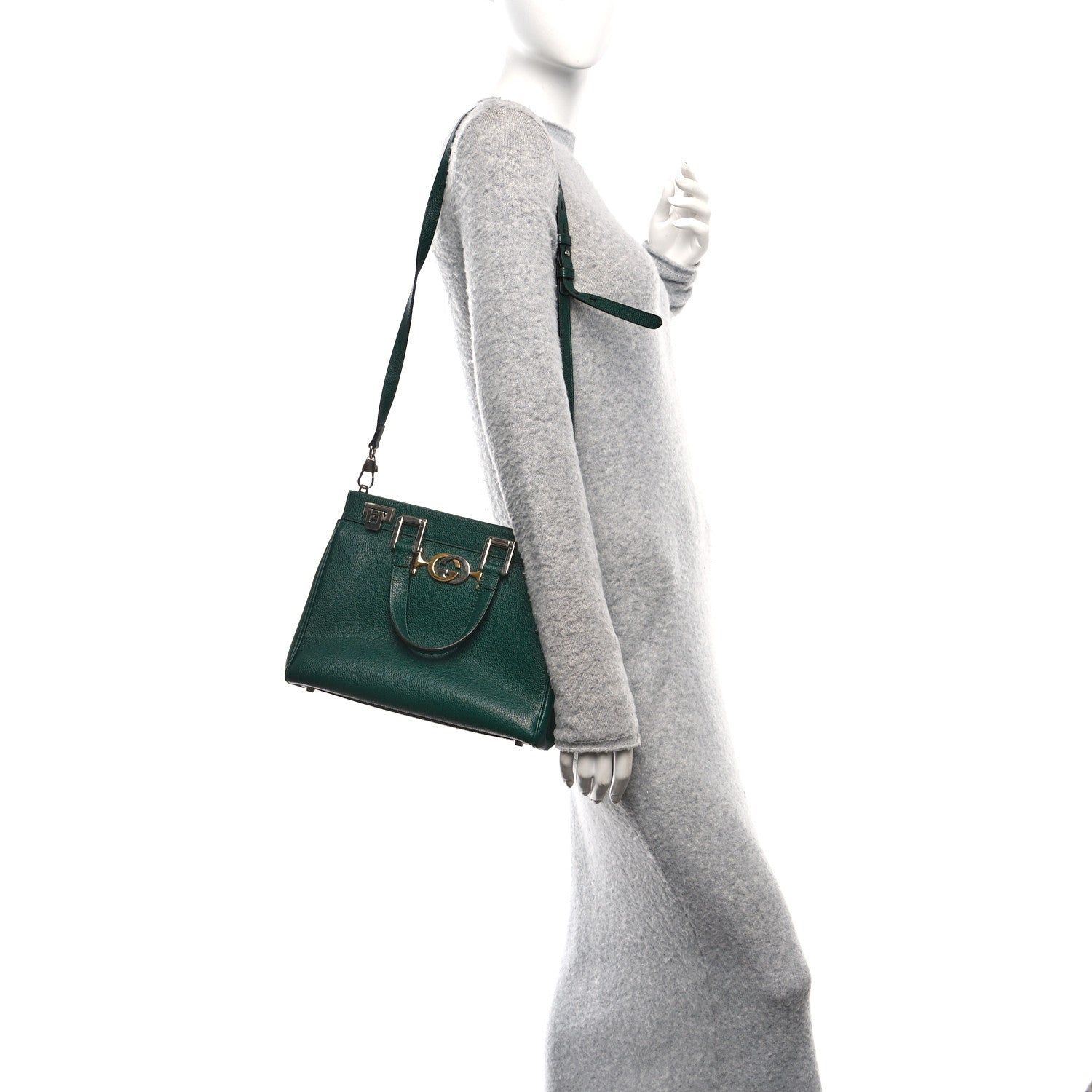 Gucci Grainy Calfskin Small Zumi Top Handle Bag Vintage Green