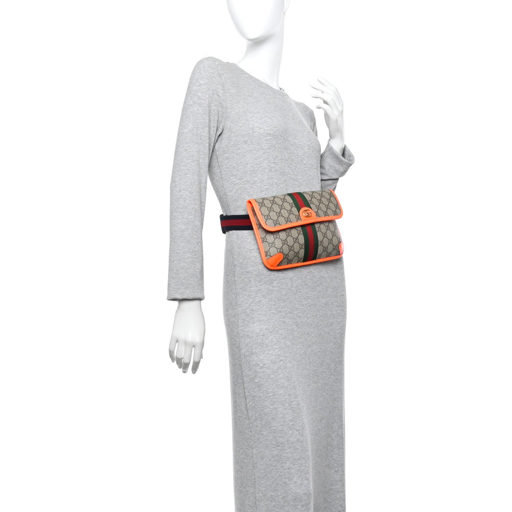 Gucci GG Supreme Monogram Web Small Ophidia Belt Bag Beige Ebony Orange Fluo