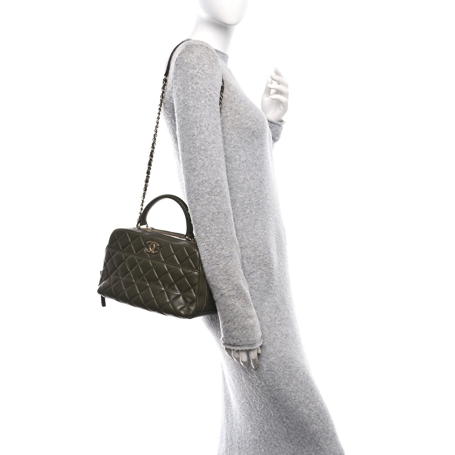 Chanel Lambskin Quilted Medium Trendy CC Bowling Bag Dark Khaki