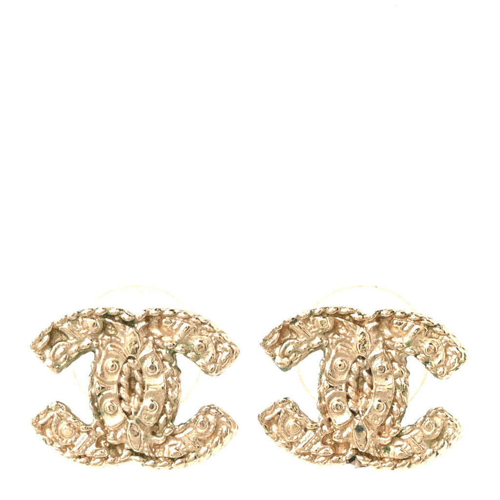 Metal Textured CC Earrings Gold