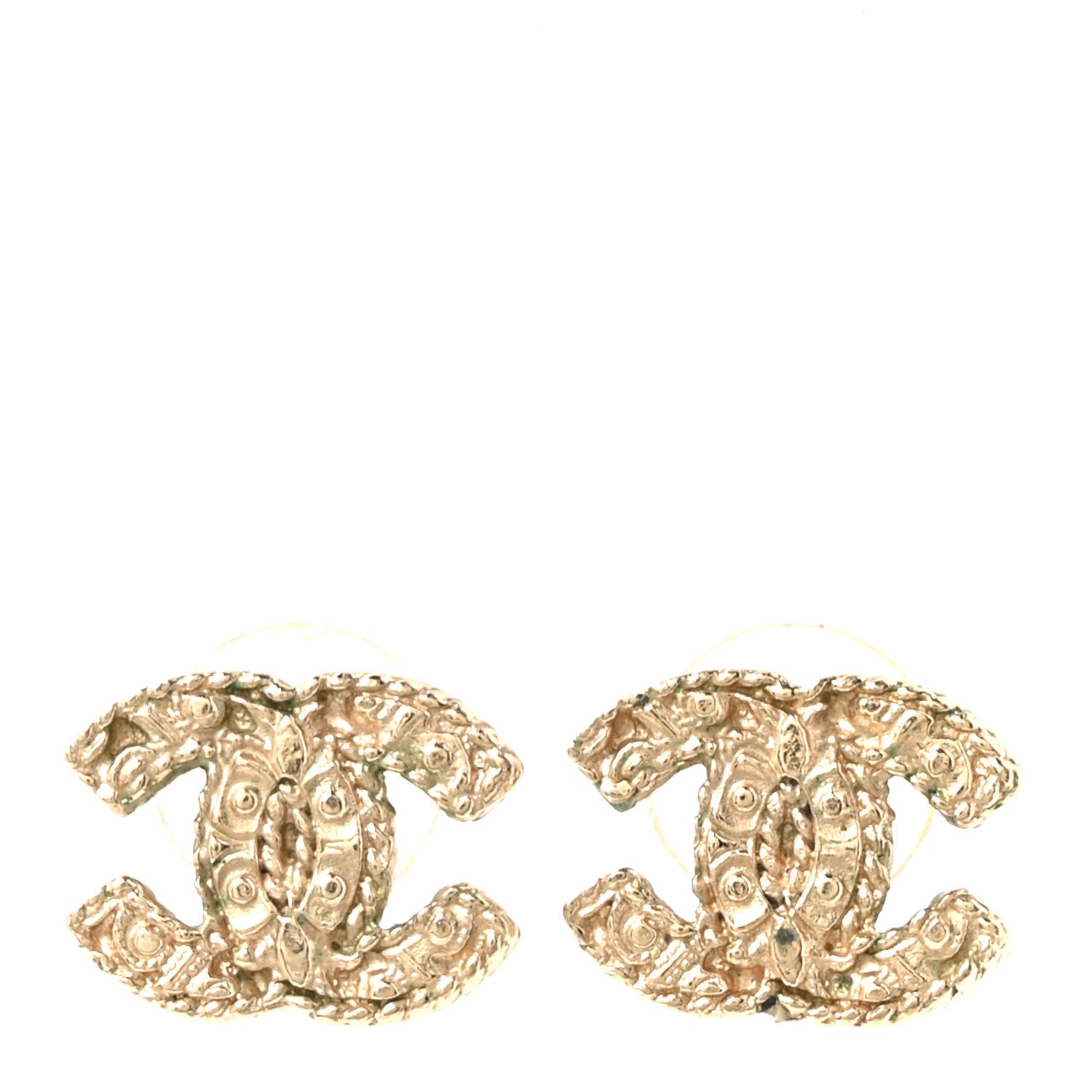 Metal Textured CC Earrings Gold