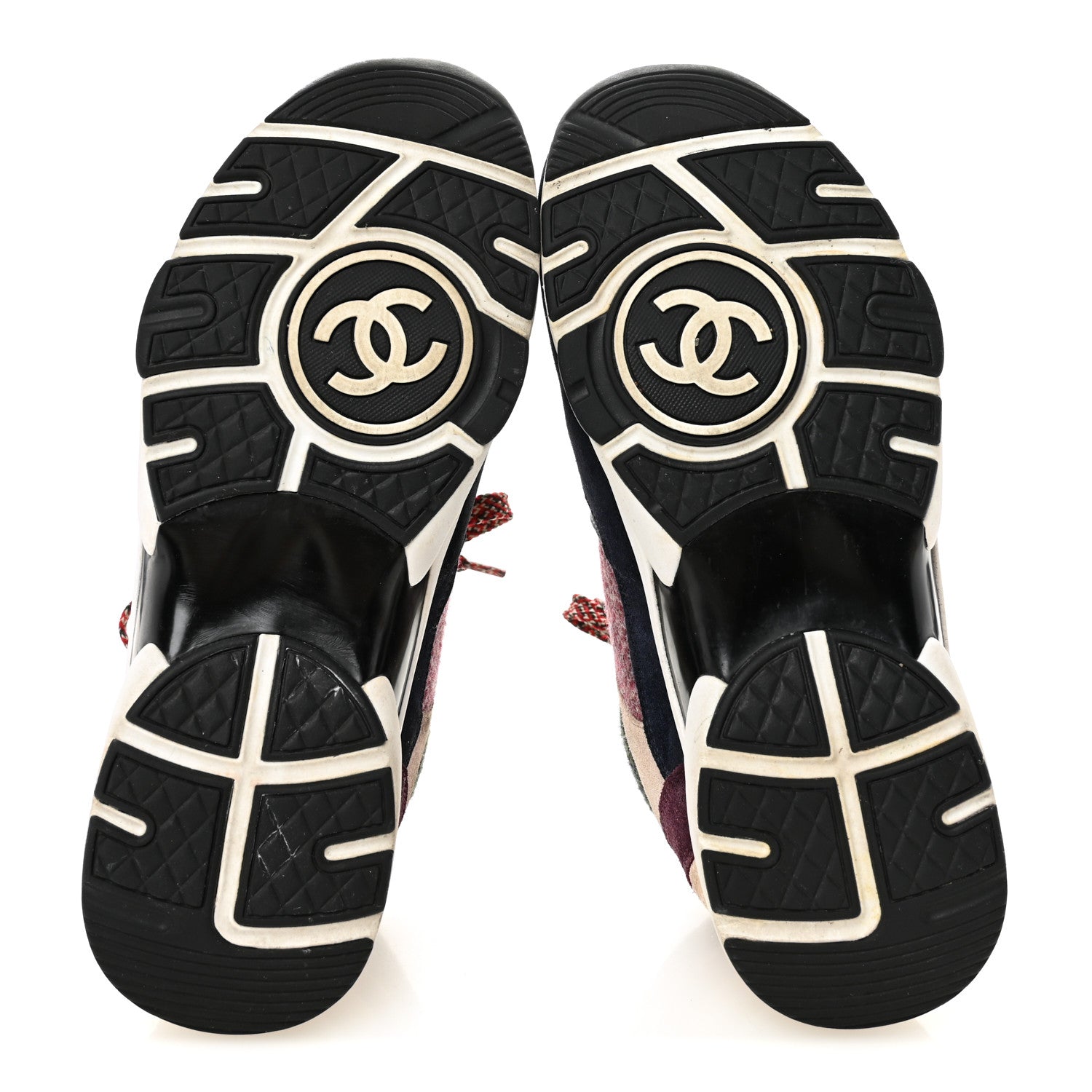 Chanel Tweed Suede CC Sneakers 38.5 Navy Red Multicolor