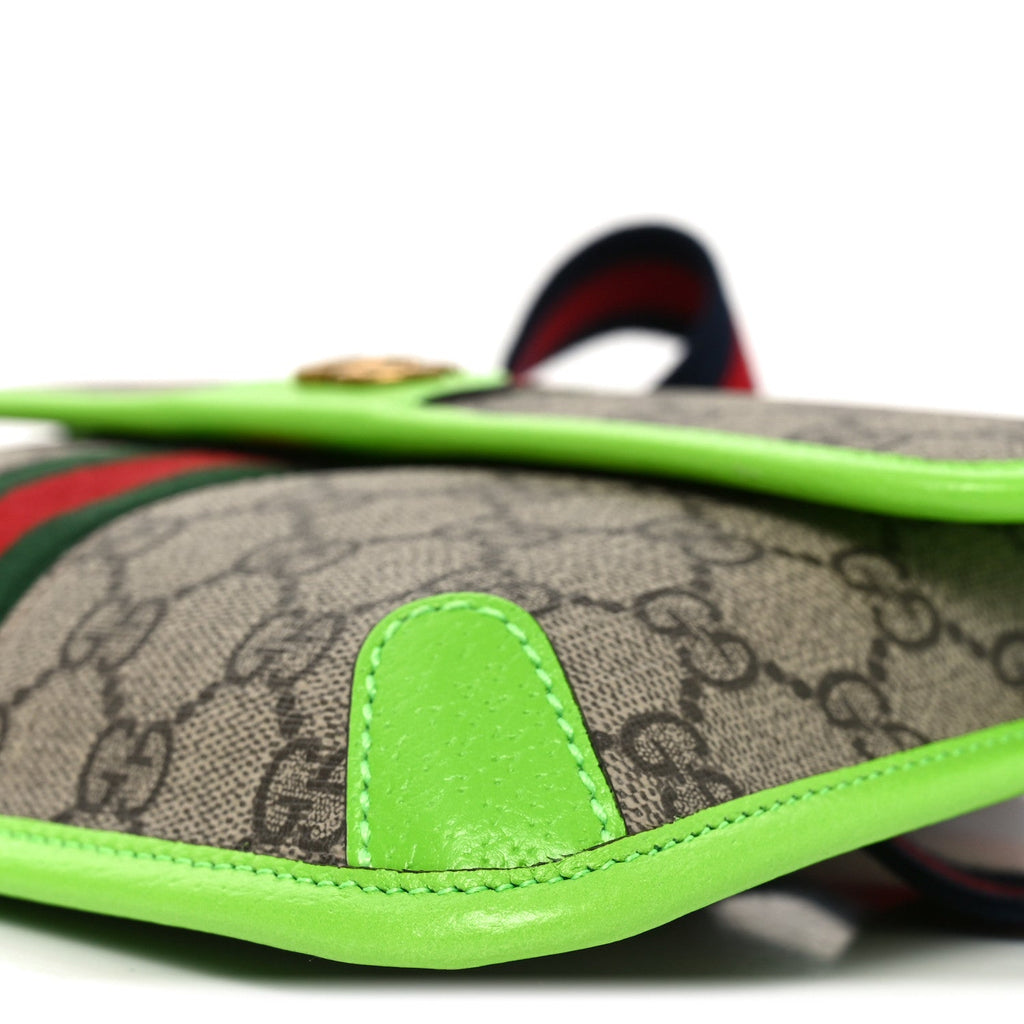 Gucci GG Supreme Monogram Web Small Ophidia Belt Bag Beige Ebony Electric Green