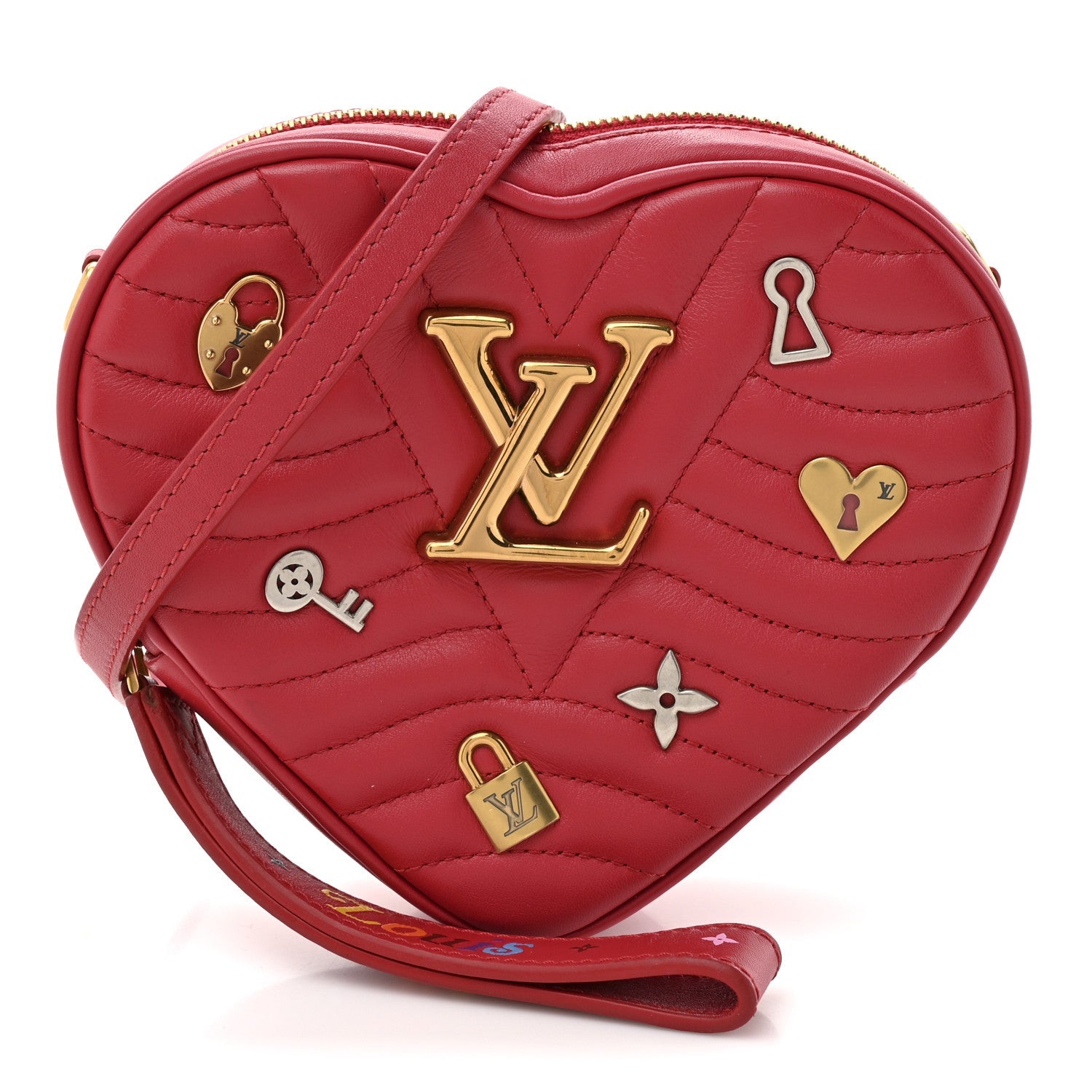 Louis Vuitton Calfskin Embellished New Wave Love Lock Heart Bag Ecarlate