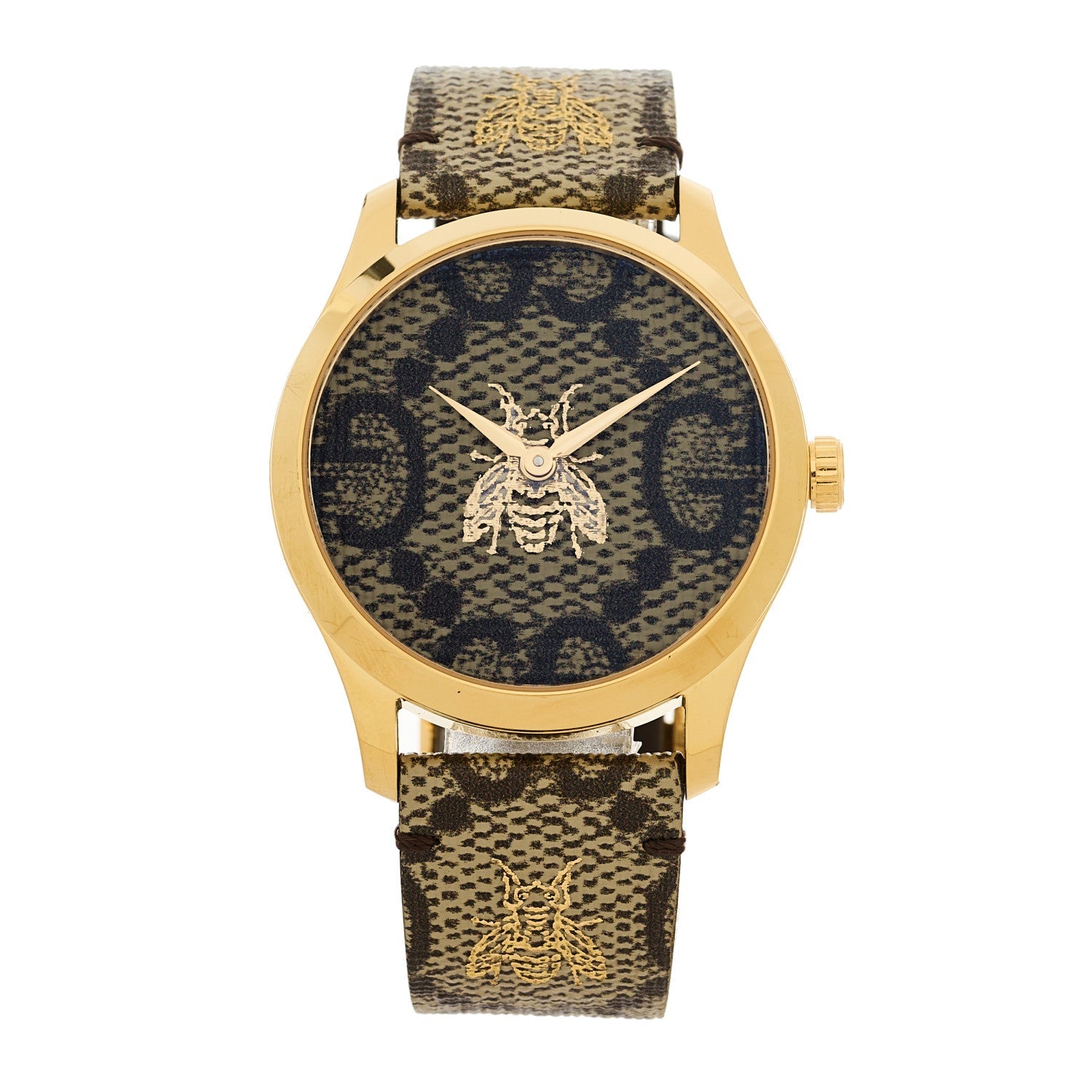 Gucci Stainless Steel Canvas 38mm G-Timeless GG Supreme Bee Quartz Watch Brown