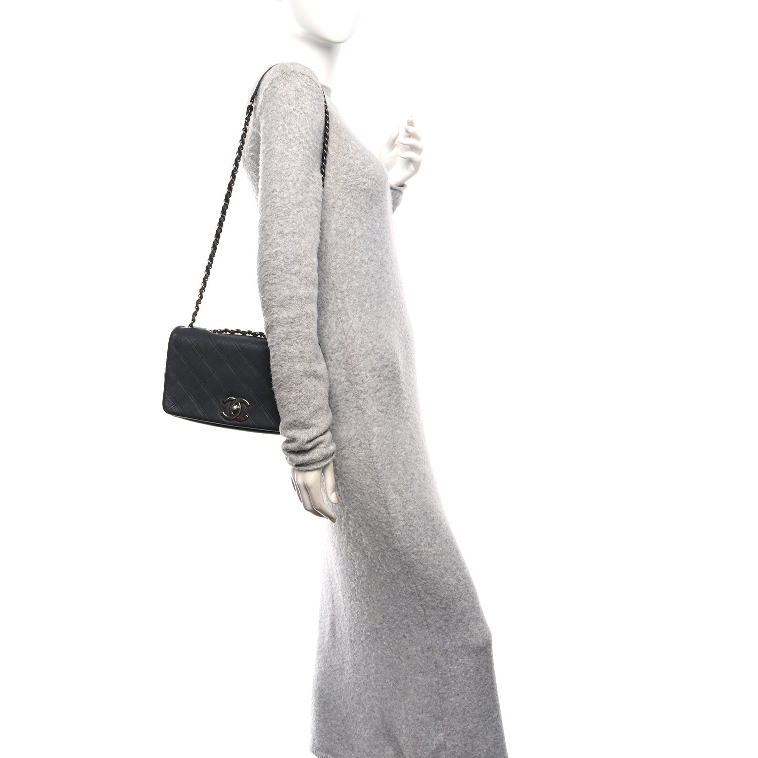 Chanel Calfskin Diamond Embossed Medium New Chic Flap Dark Grey