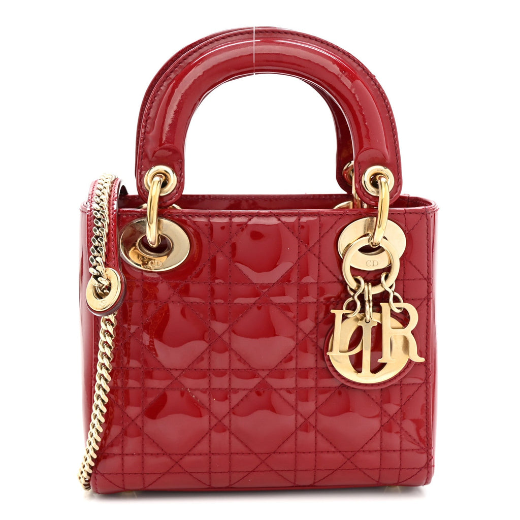 Christian Dior Patent Cannage Mini Lady Dior Red