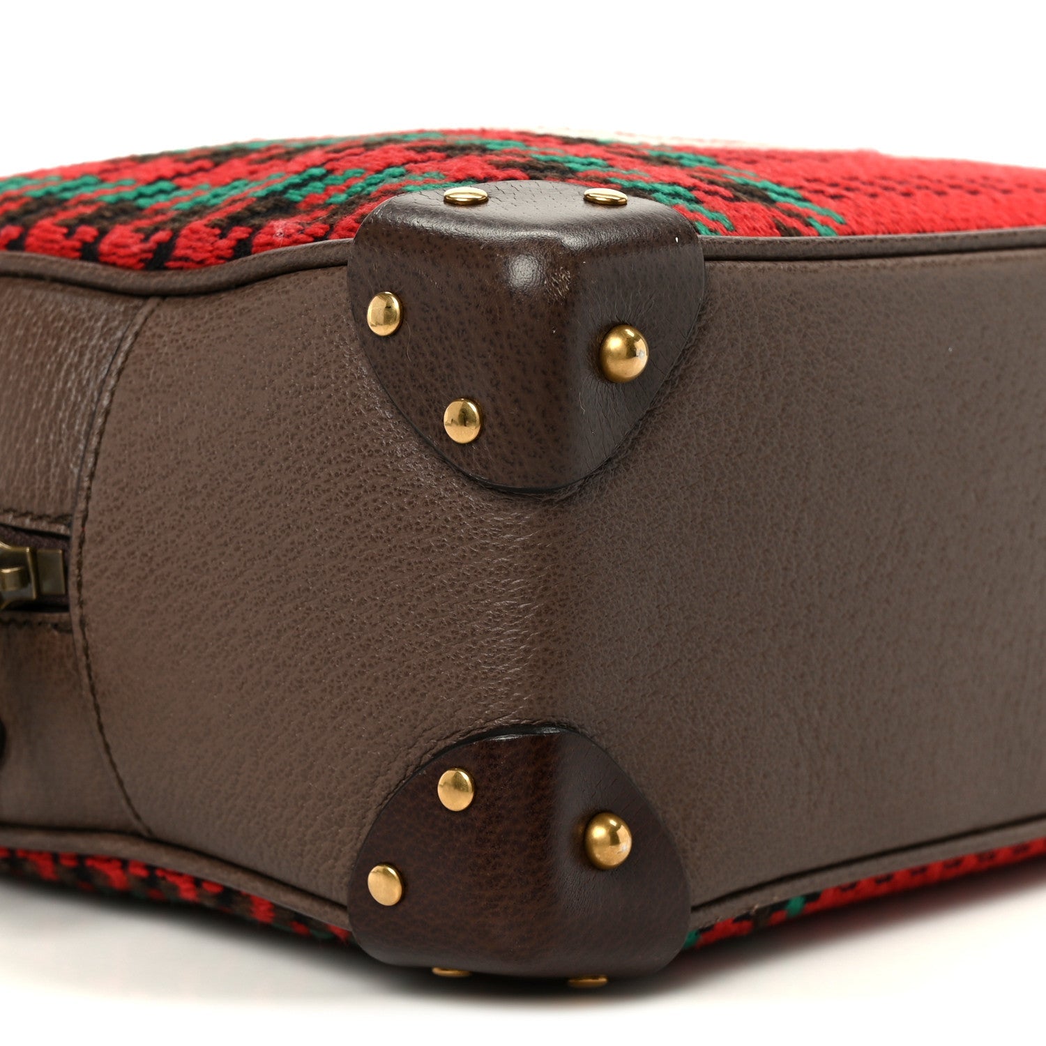 Gucci Cotton Wool Textured Calfskin Houndstooth Woven Square Messenger Bag Red Green Ivory Multicolor New Acero