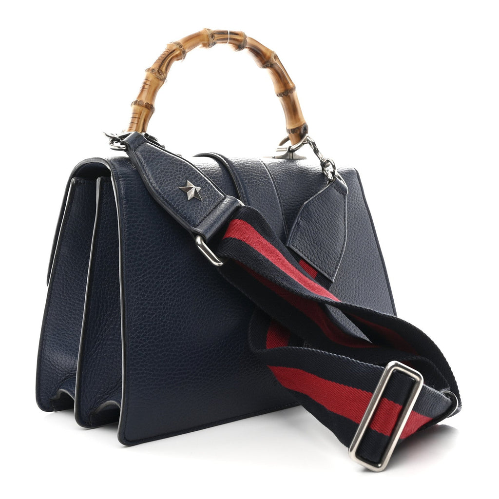 Gucci Dollar Calfskin Crystal Web Medium Dionysus Bamboo Top Handle Bag Blue Agata Montana Sapphire