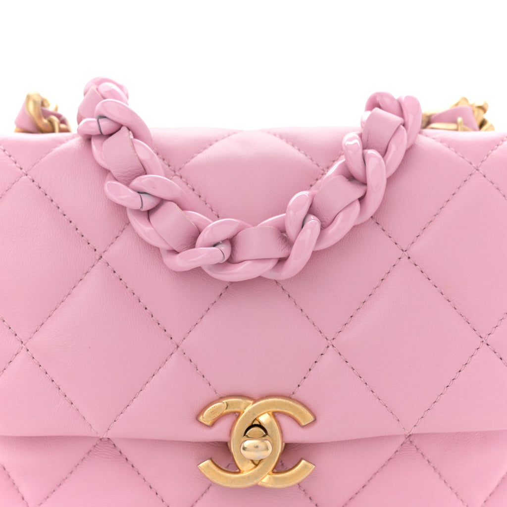 Chanel Lambskin Quilted Mini Lacquered Chain Flap Pink