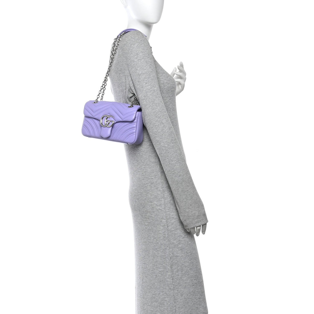 Gucci Lambskin Matelasse Small GG Marmont Shoulder Bag Lapis