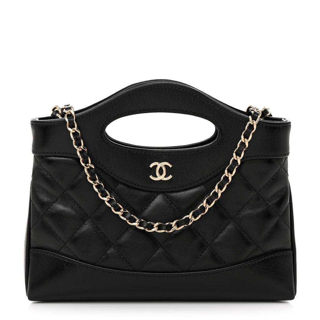 Chanel Shiny Crumpled Calfskin Quilted Nano 31 Shopping Bag Black