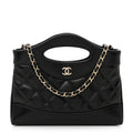 Chanel Shiny Crumpled Calfskin Quilted Nano 31 Shopping Bag Black