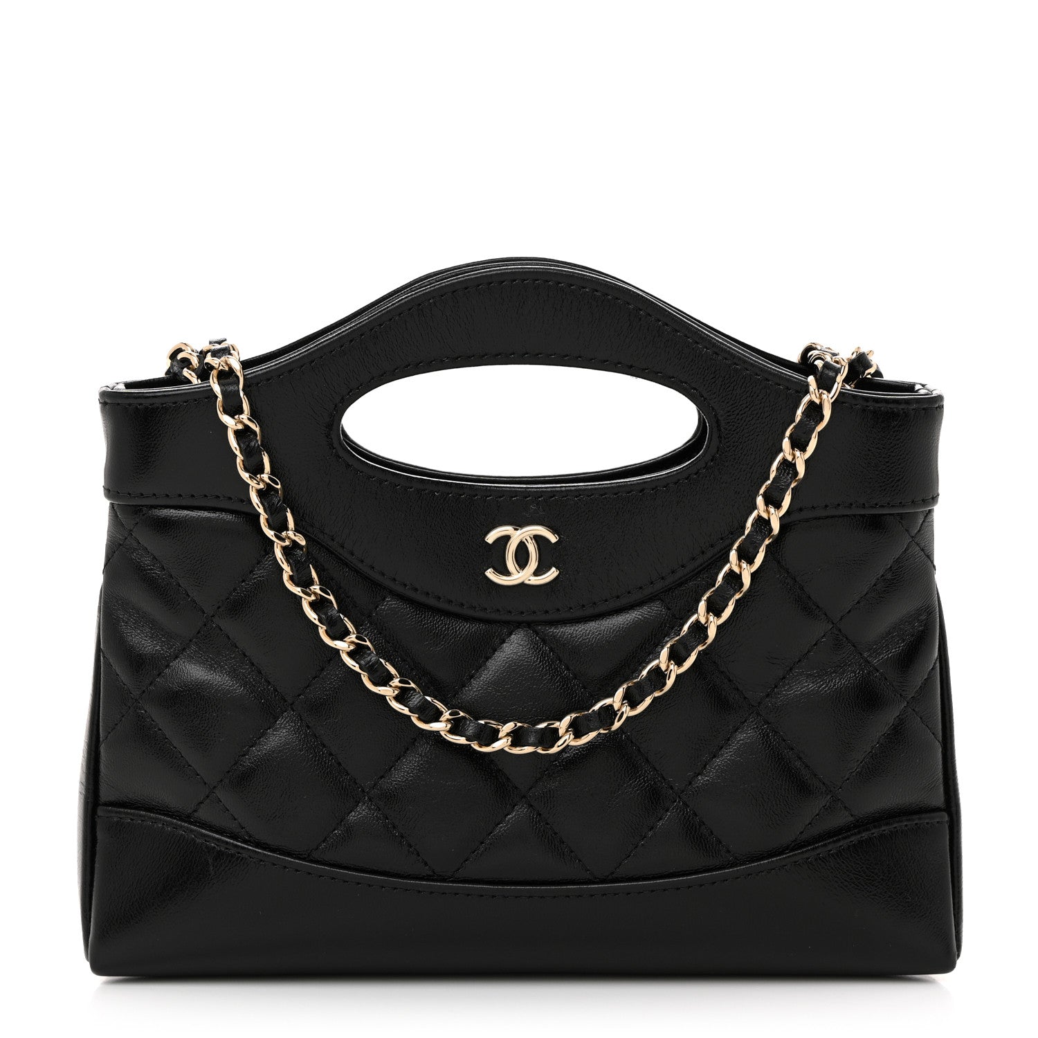 Chanel Shiny Crumpled Calfskin Quilted Nano 31 Shopping Bag Black