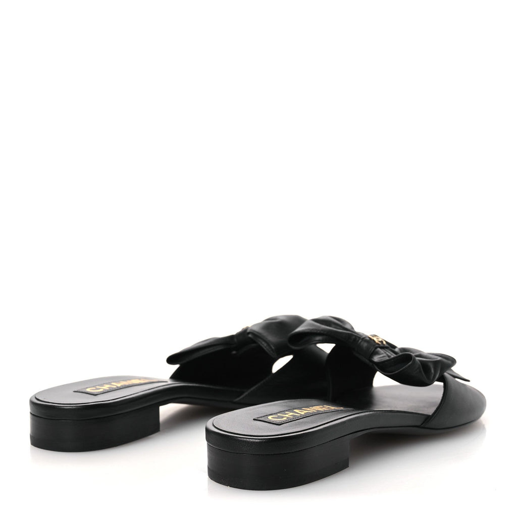 Lambskin Bow CC Mules 39.5 Black