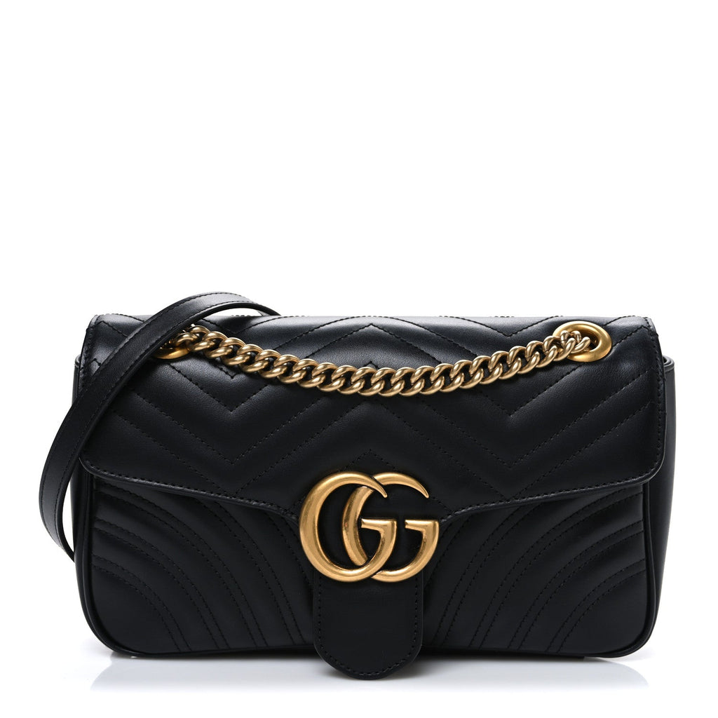 Gucci Calfskin Matelasse Small GG Marmont Shoulder Bag Black
