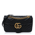 Gucci Calfskin Matelasse Small GG Marmont Shoulder Bag Black
