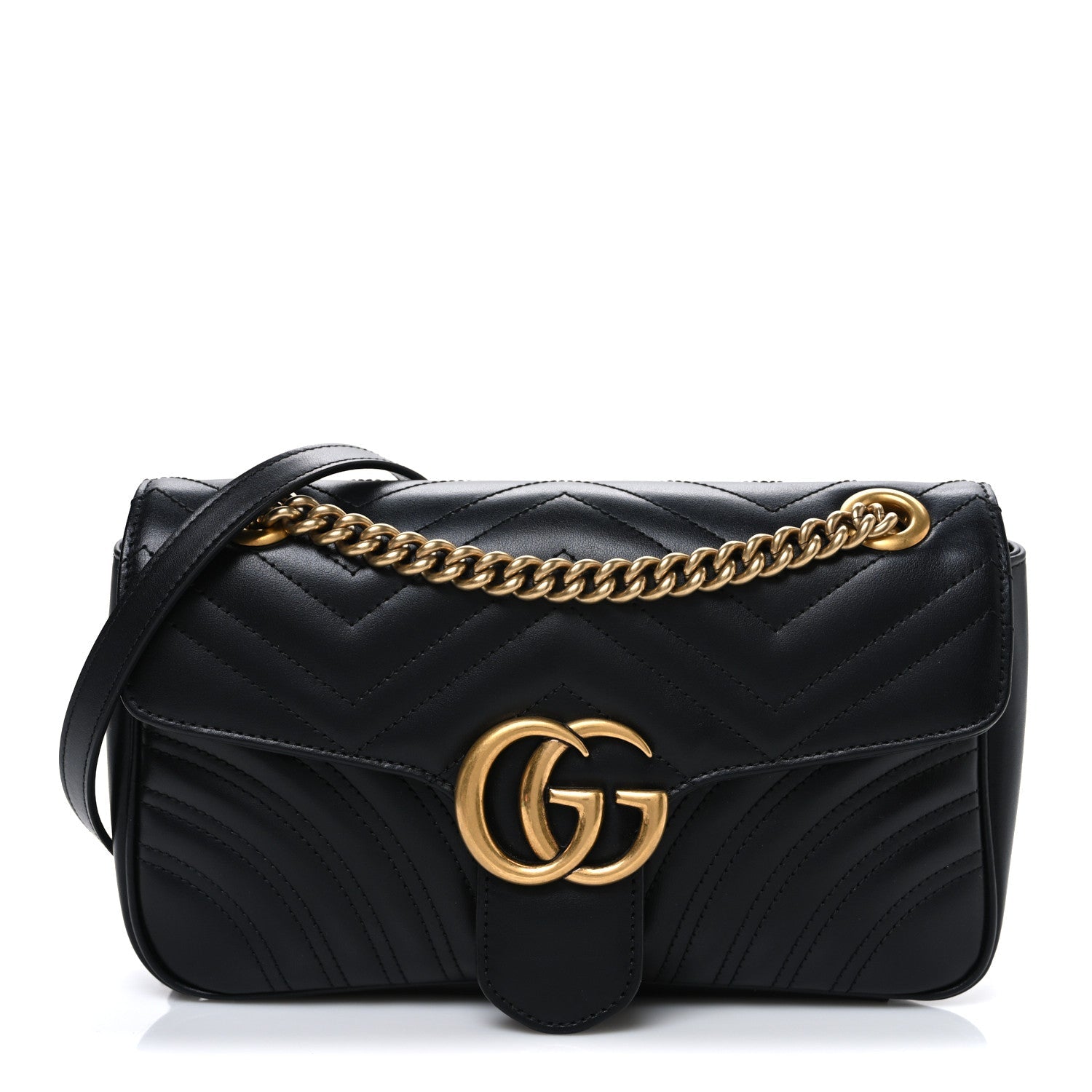 Gucci Calfskin Matelasse Small GG Marmont Shoulder Bag Black