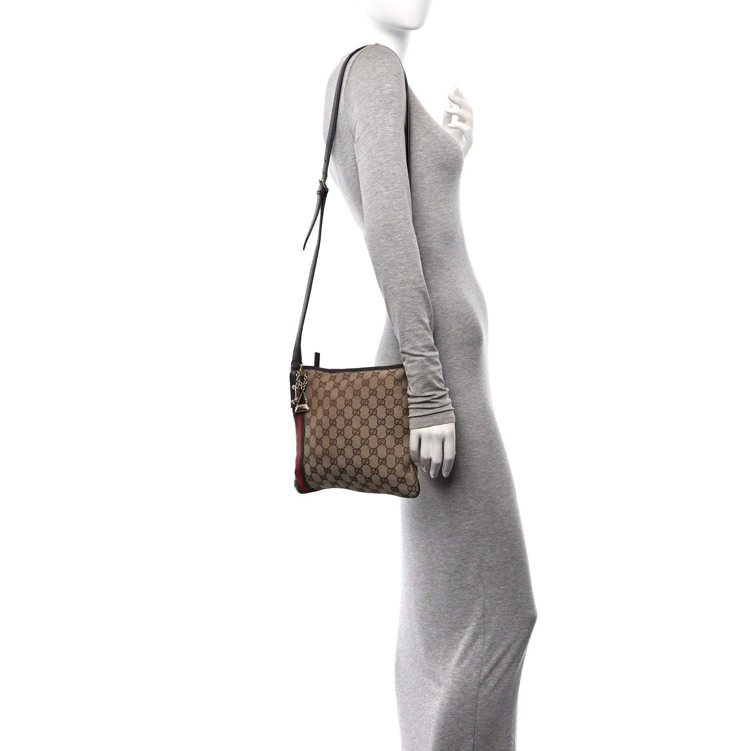 Gucci Monogram Web Jolicoeur Charms Messenger Dark Brown
